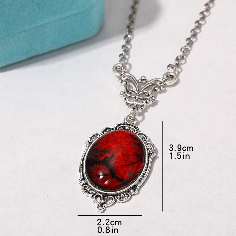 Gothic Blood Red Quartz Charm Oval