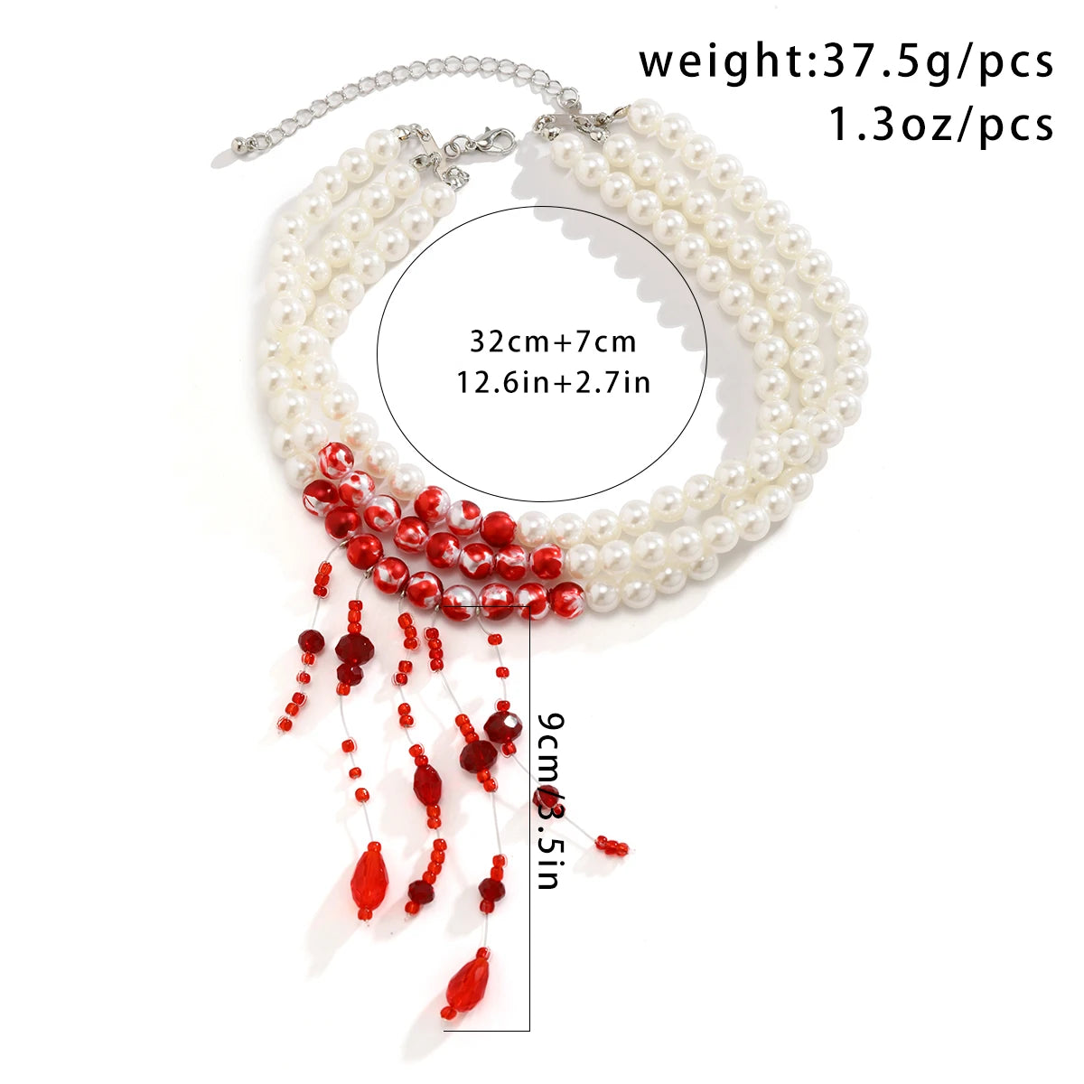 Multilayer Vintage Red Blood Pattern Imitation Pearl Tassel