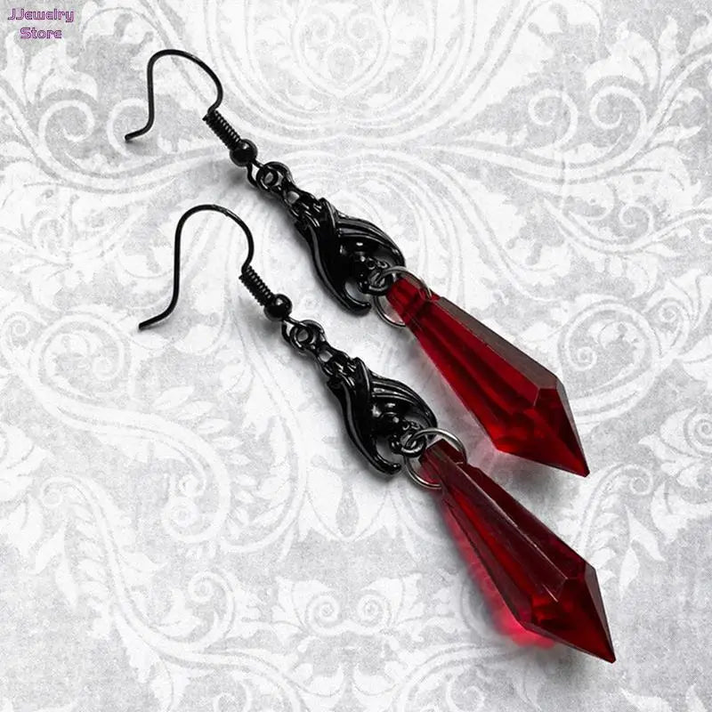 Bat Earrings with Red Teardrop Beads