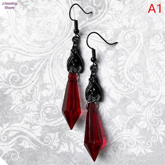 Bat Earrings with Red Teardrop Beads