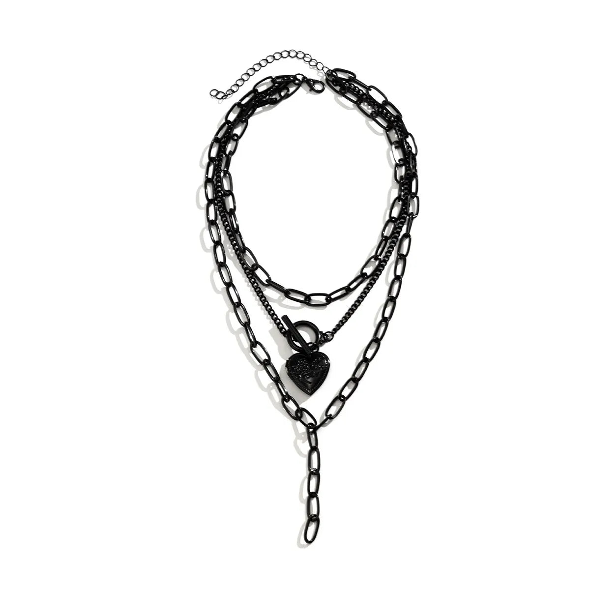 Goth Multilayer Black Heart Choker Necklace