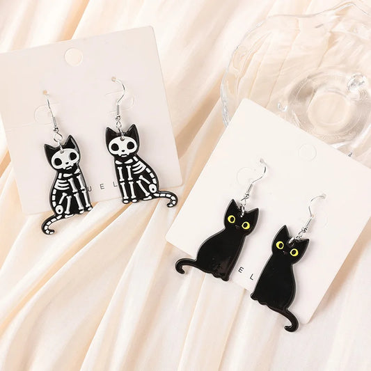 Skull Cat Dangle Earrings