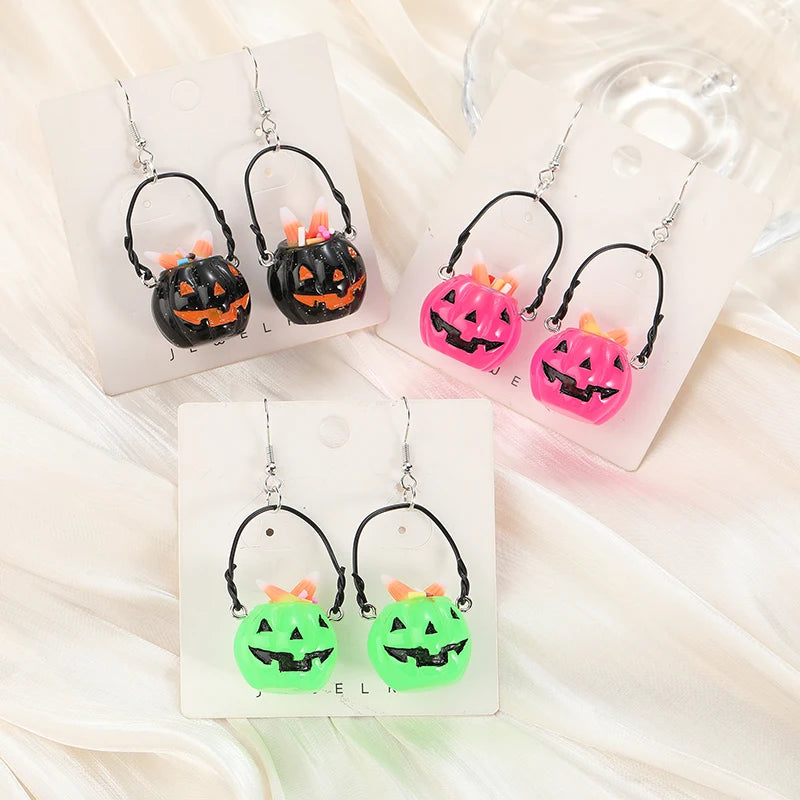 3D Resin Pumpkin Basket Earings