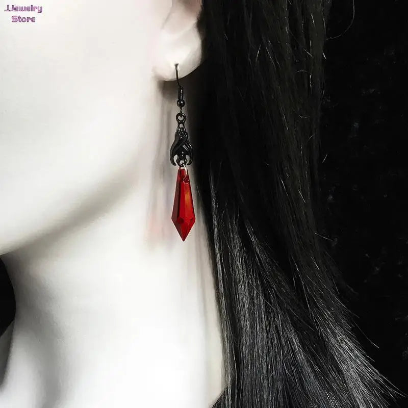 Bat Earrings with Red Teardrop Beads