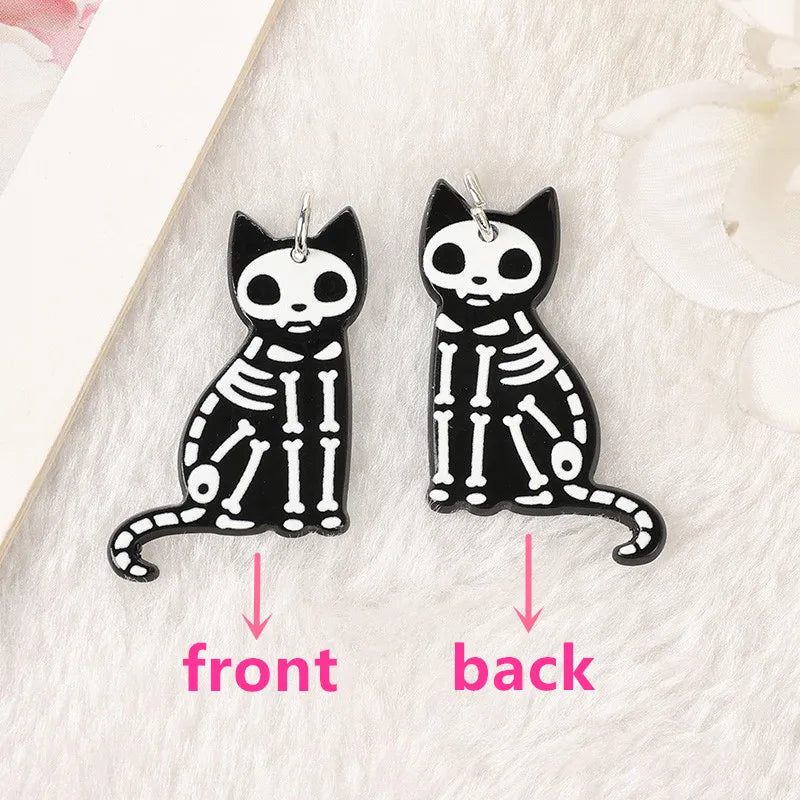 Skull Cat Dangle Earrings