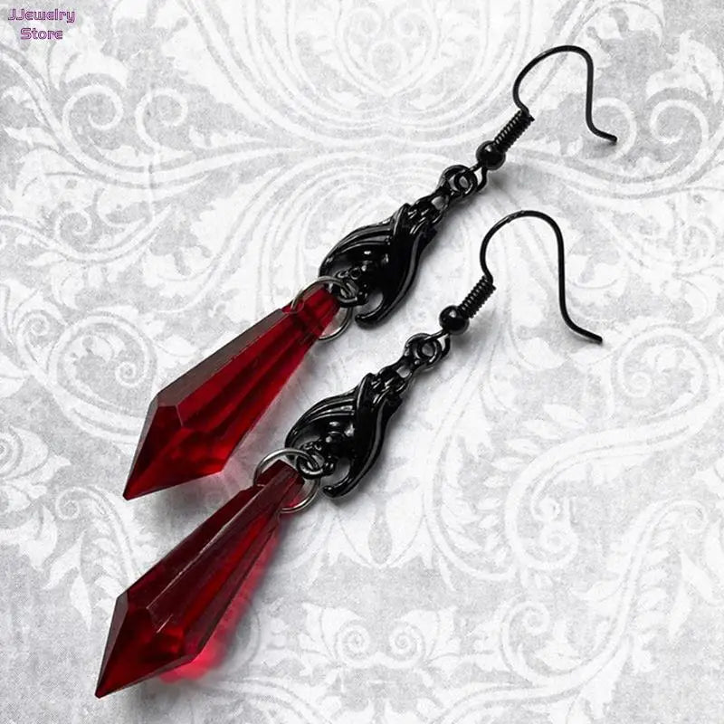 Bat Earrings with Red Teardrop Beads