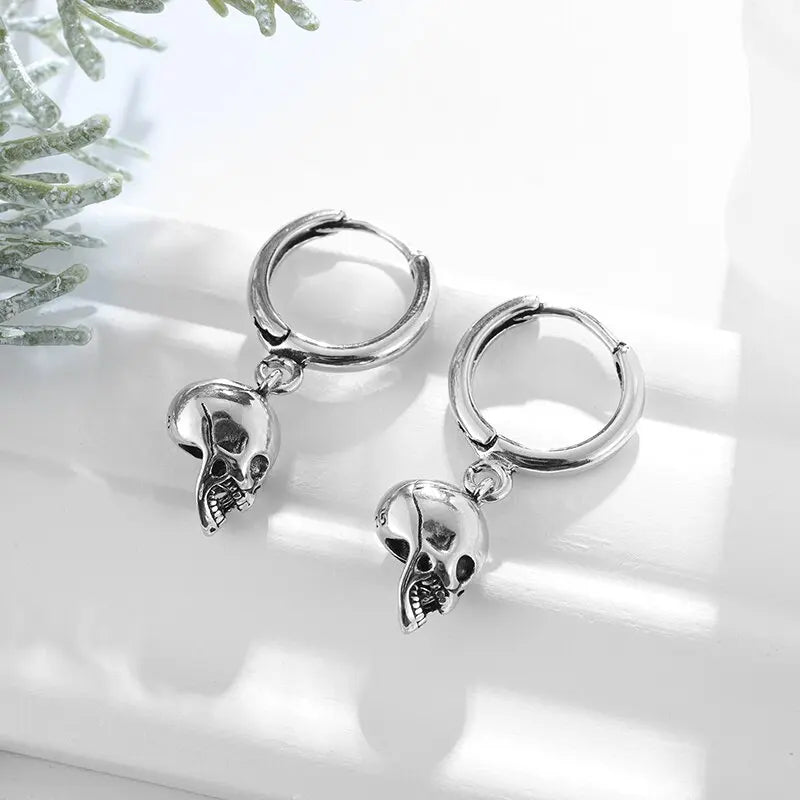 Silver-Plated Skull Earrings Gothic Ghost Head