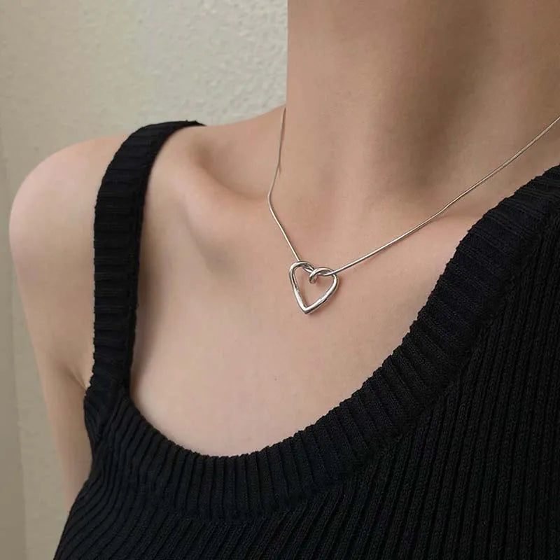 Hollow Love Heart Pendant Necklace