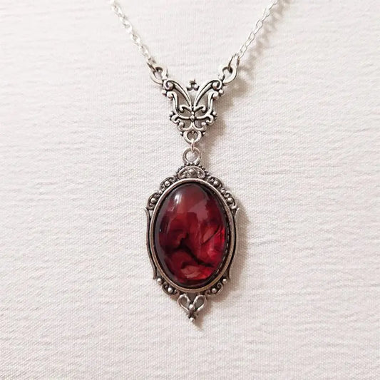 Gothic Blood Red Quartz Charm Oval