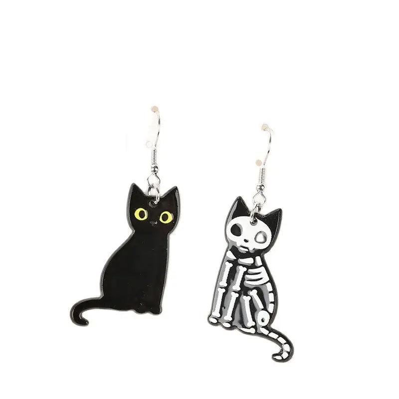 Skull Cat Dangle Earrings