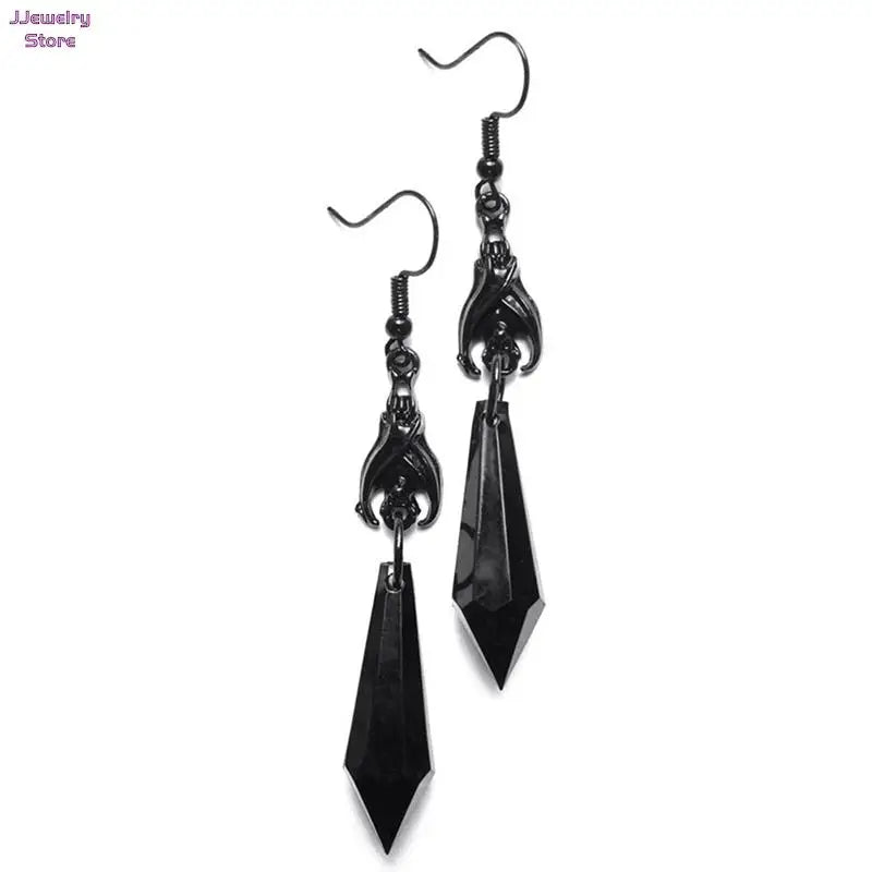 Bat Earrings with Red Teardrop Beads