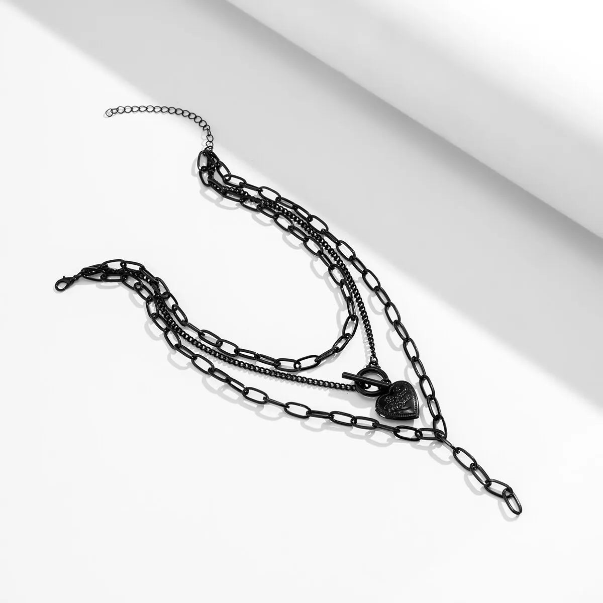 Goth Multilayer Black Heart Choker Necklace