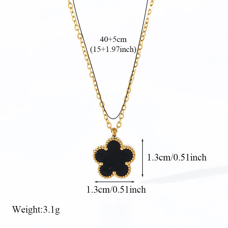 EILIECK 316L Stainless Steel Black Five Leaf Clover Pendant Necklace For Women Fashion New Party Gift Neck Chain Jewelry Collar