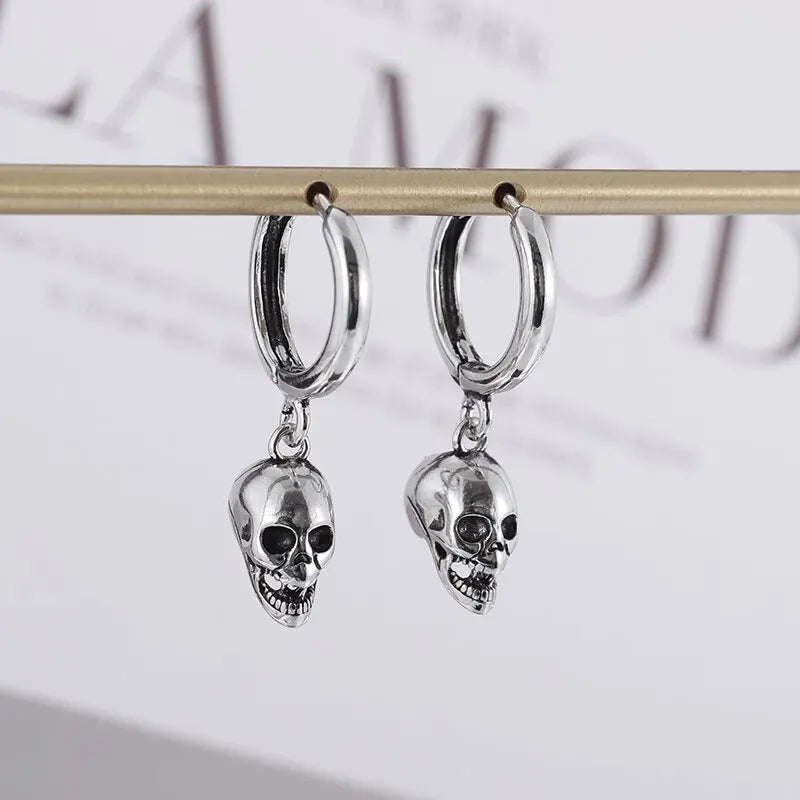 Silver-Plated Skull Earrings Gothic Ghost Head